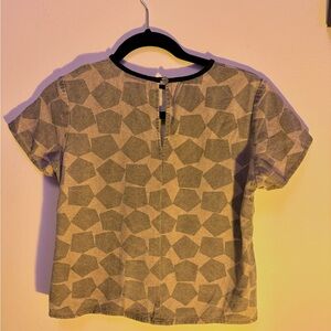 DUSEN DUSEN raw silk Geometric Patterned Short Sleeve Top